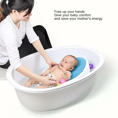 Vista 2 de Soporte de baño para bebé, soporte para tina de baño, soporte de baño para bañera o fregadero, soporte de apoyo de silicona suave, red de baño