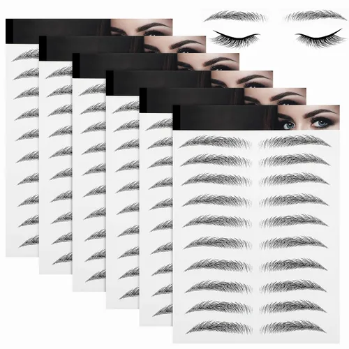 Vista 14 de 6 hojas 4D de cejas de transferencia autoadheribles con apariencia de vello natural, impermeables, preparadas y modeladas con estilo arqueado