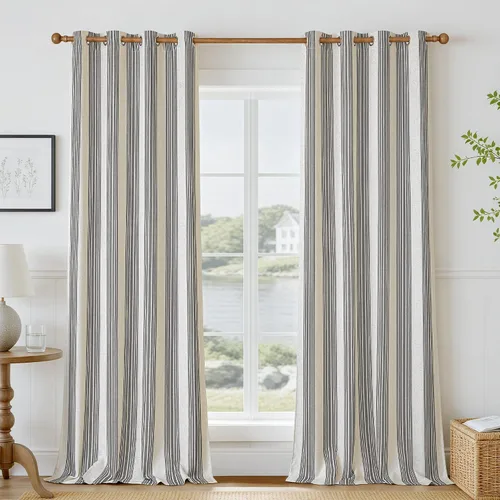 Vista 43 de DriftAway Chris Linen - Cortinas opacas con capa térmica y reductora de sonido, 63 pulgadas de largo para dormitorio, cortinas estampadas a rayas