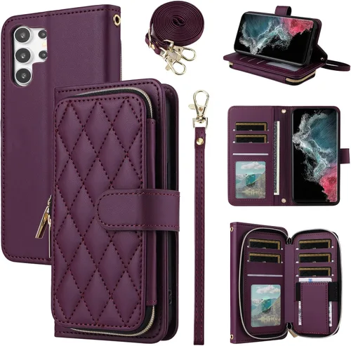 Vista 32 de Funda de Cartera para Samsung Galaxy S20 FE 5G de 6.5 Pulgadas con Correa para Muñeca, Billetera con Cremallera y más de 9 Ranuras para Tarjetas