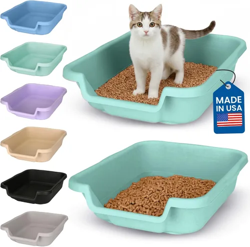 Vista 57 de KittyGoHere - Caja de arena para gatos mayores, sartén pequeña con cuchara jumbo de mango largo, caja de arena para gatos de entrada baja, ligera