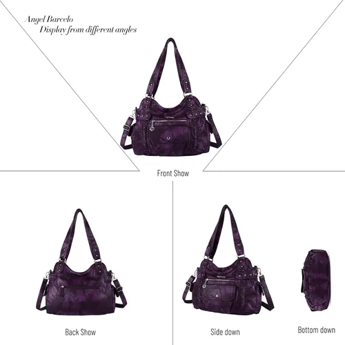 Vista 190 de Angel Barcelo - Bolsa de hombro amplia para mujer, diseño Hobo, cuero lavado