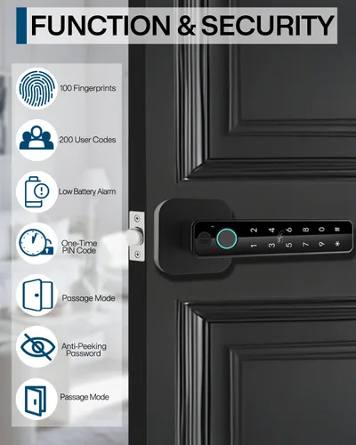 Vista 3 de Cerradura inteligente de huella dactilar 5 en 1, perilla digital de entrada sin llave, control de aplicación Bluetooth, tarjeta y llave, perilla
