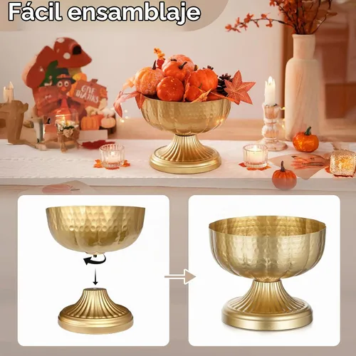 Vista 6 de NUPTIO Jarrones dorados para centros de mesa de boda: Jarrones de compota de latón martillado para arreglos de flores pequeñas - Tazón de pedestal