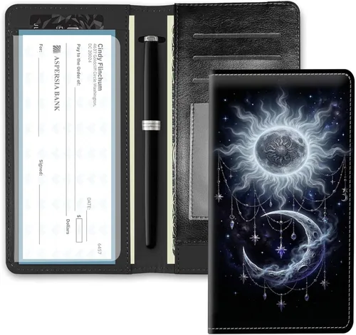 Vista 14 de RFID Blocking Checkbook Cover for Women & Men, Premium PU Leather Print Wallet for Duplicate Checks, Slim Organizer with Pen Holder, Credit Card