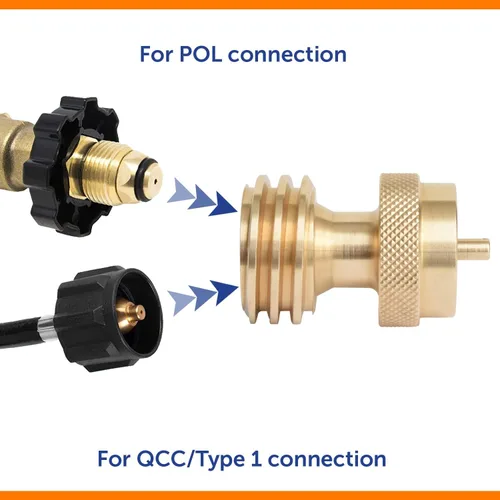 Vista 4 de Flame King Adaptador de propano de 20 libras a 1 libra: convertidor de latón macizo, QCC1/Tipo 1 & Compatible con POL, Conecte pequeños cilindros