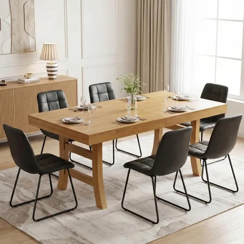 Vista 12 de HIPIHOM Juego de mesa de comedor de 7 piezas para 6, mesa de comedor rectangular de 63 pulgadas con 6 sillas tapizadas de piel sintética, moderno