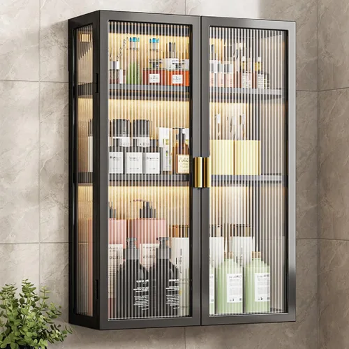 Vista 8 de Gdrasuya10 Organizador de armario colgante para montar en la pared, armario de cocina de metal con puertas acrílicas para comedor, cocina, baño