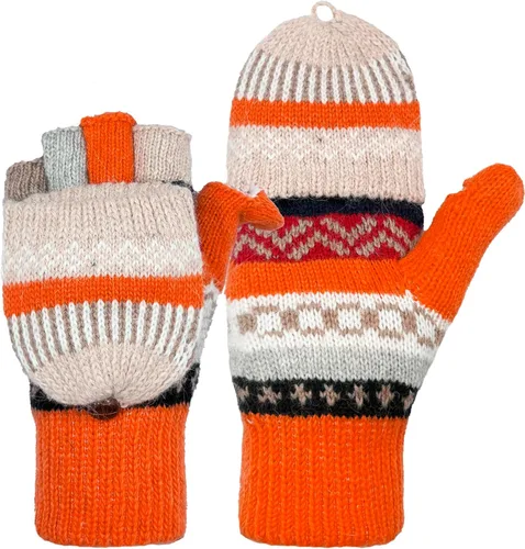 Vista 15 de Beurlike Guantes de invierno para mujer, de lana cálida, a prueba de viento, convertibles, sin dedos