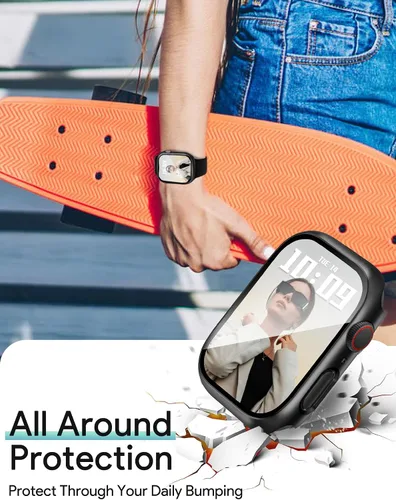Vista 5 de JR.DM - Juego de 2 fundas de policarbonato duro de 38 mm con protector de pantalla de vidrio templado HD para Apple Watch Series 3/2/1, protector