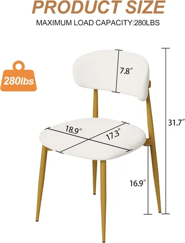 Vista 3 de Set of 2 Dining Chairs, Modern Kitchen Chairs with Soft Padding, Farmhouse Restaurant Chairs with Curved Backrests and Metal Legs, Table & Chair