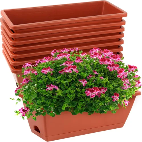 Vista 8 de 8 maceteros de ventana, cajas de flores para ventana de 17 pulgadas, maceteros rectangulares con agujeros de drenaje y bandejas, macetas de plástico