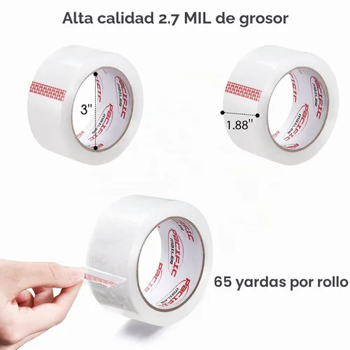 Vista 2 de Pacific Mailer - Cinta adhesiva de embalaje, 4,7 cm de ancho x 59 m por rollo, transparente, cinta de cartón de embalaje resistente de 2,7 mil
