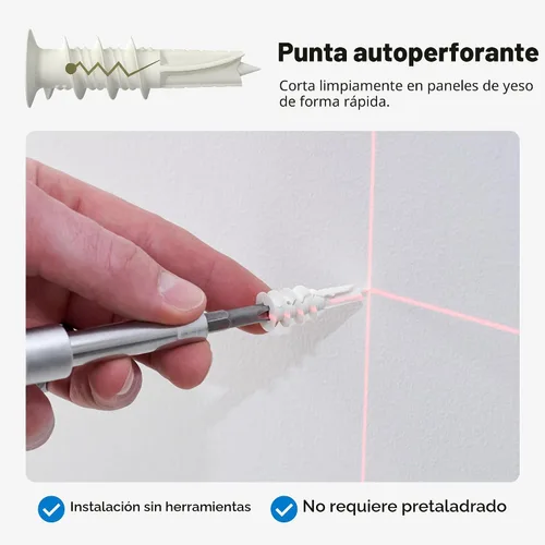Vista 5 de Anclajes plásticos autoperforantes para paneles de yeso con tornillos #8, no requiere preparación de agujeros, soporta hasta 75 libras (10 unidades)
