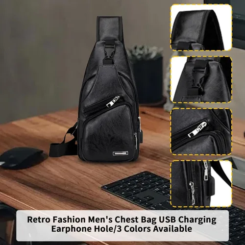 Vista 4 de Bolso bandolera para hombres y mujeres, mochila de hombro, bolsas de pecho, mochila cruzada con agujero para auriculares, para senderismo, camping