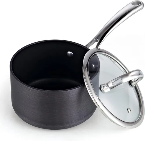 Vista 10 de Cooks Standard NC-00340 – Sartén con tapa de grado Premium, anodizado, sólido, antiadherente, 1 qt, Negro