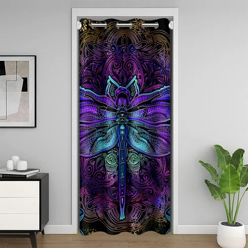 Vista 15 de Erosebridal Cortina de puerta de teñido anudado, cortina opaca bohemia, cortina exótica abstracta en espiral, elegante cortina hippie para puerta