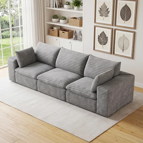 Vista 18 de 118" Cloud Couch Oversized Modular Sectional Sofa, Boneless L-Shaped 6 Seater Deep Seat Couch with Ottoman, Soft Corduroy Upholstery, DIY Negro