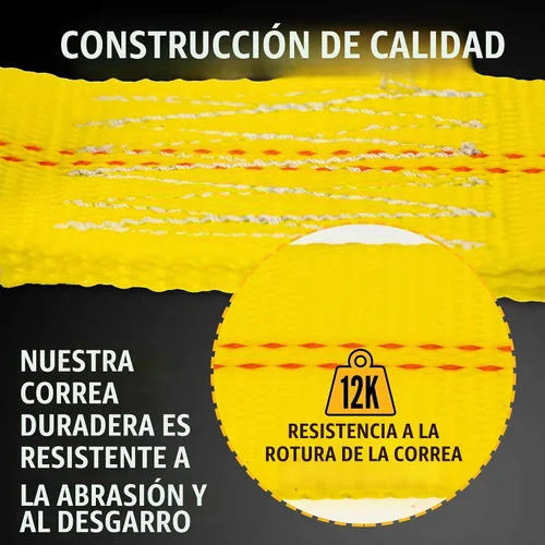 Vista 4 de US Cargo Control Correa de trinquete de gancho plano de 2 pulgadas de ancho x 12 pies de largo, correa confiable amarilla para seguridad, límite