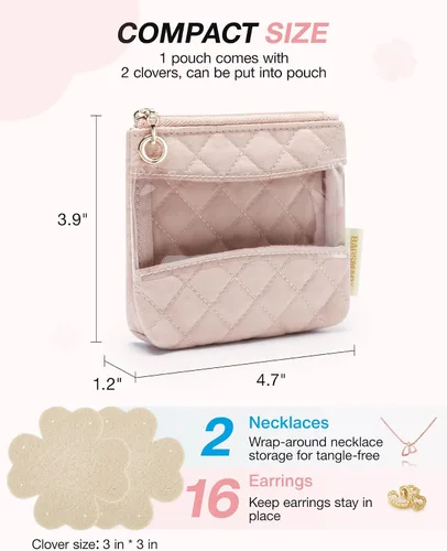 Vista 4 de BAGSMART Estuche organizador de joyas de viaje, bolsa de almacenamiento portátil para viajes, bolsa de joyería para collares, aretes, anillos