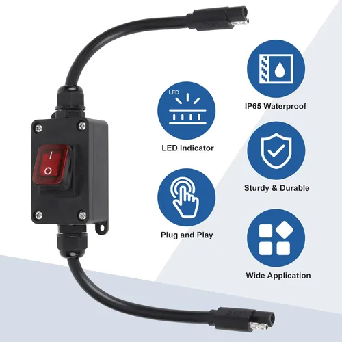 Vista 2 de Interruptor de alimentación en línea de 12 V, conector SAE impermeable briidea IP65 con indicador LED retroiluminado, cable de 14 AWG, ideal