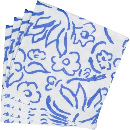 Vista 6 de Caspari Servilletas de cóctel de papel Matisse en color azul, 20 por paquete