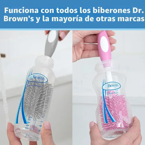 Vista 6 de Dr. Brown's Cepillo de limpieza de biberones suave sin rayones para bebé, limpiador de tetinas y base con ventosa para fácil almacenamiento, libre