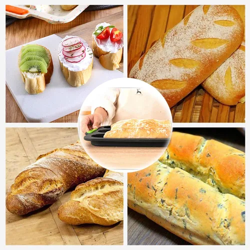 Vista 7 de Molde de silicona para baguette, antiadherente de 3 olas, pan de tostada francesa, molde para hornear, moldes de silicona perforados, molde