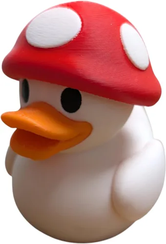 Vista 2 de Figura de pato de hongo, bonito sombrero rojo para decoración de escritorio, estante o exhibición, regalo de decoración inspirado en Kawaii