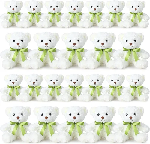 Vista 10 de Hungdao 24 piezas de osos de peluche a granel de 10 pulgadas, lindo oso de peluche suave con lazo verde para regalo de baby shower, cumpleaños