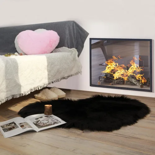 Vista 4 de YRXRUS Alfombra con forma de corazón, alfombra negra con forma de corazón, alfombras de pelo sintético esponjosas, alfombras de pelo largo para Negro