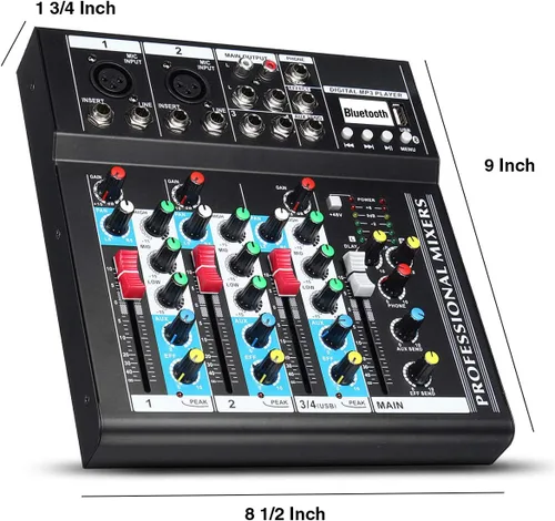 Vista 5 de Boytone. Mezclador de audio profesional Placa de sonido Sistema de consola Interfaz de 4 canales USB digital Bluetooth Digital MP3 Entrada