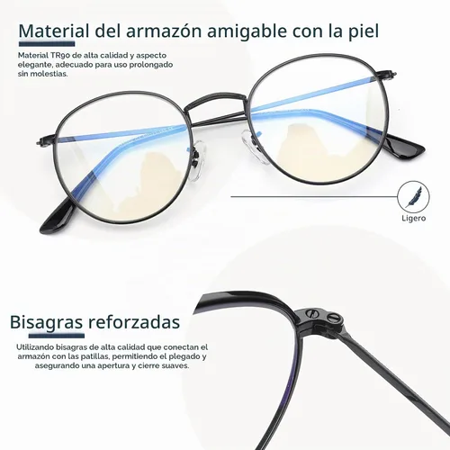 Vista 3 de Blue Light Blocking Glasses for Women Men Metal Round Frame