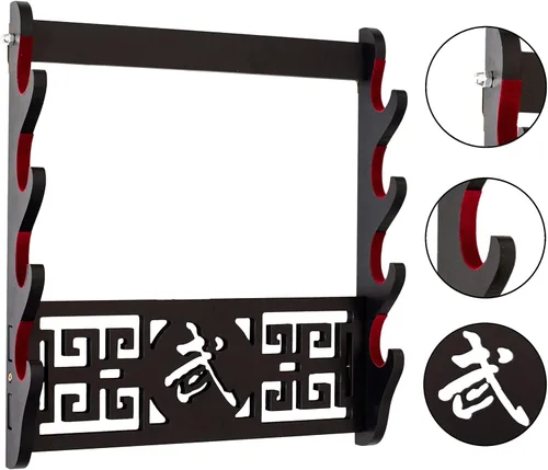 Vista 3 de Samurai - Soporte de pared para espada, soporte de 4 niveles para armas de artes marciales, soporte de exhibición de protección de vellón, Katana