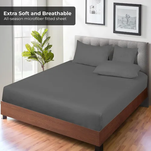 Vista 4 de Royale Linens Paquete de 2 sábanas bajeras, sábanas elásticas, sábana bajera individual, suave y transpirable, microfibra cepillada de 1800