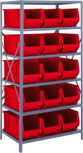 Vista 262 de Quantum QSBU-245BK Heavy Duty Shelving Unit with (7) Shelves and (24) QUS245 Black Bins for Garage Warehouse Storage Distribution 400 lb Load