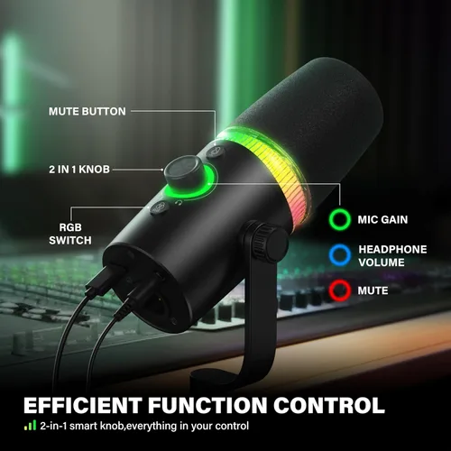 Vista 4 de Micrófono dinámico USB/XLR para juegos Streaming Podcast Grabación PC Mic