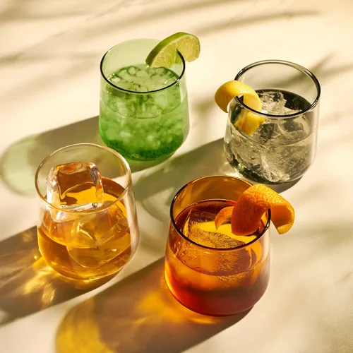 Vista 5 de Viski Aurora Tumblers - Copas de vino de colores, divertidas copas de cóctel teñidas en transparente, gris, verde y ámbar, aptas para lavavajillas