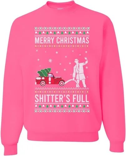 Vista 14 de Wild Bobby Sudadera con gráfico de cuello redondo con texto en inglés "Merry Christmas Shitter's Full Funny Ugly Christmas" Negro (black Hoodie)
