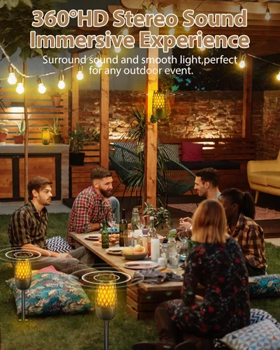 Vista 4 de Altavoces Bluetooth para exteriores, impermeables, inalámbricos, para exteriores, con luces de llama, dispositivos tecnológicos, regalo