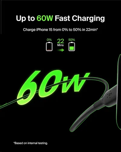 Vista 2 de Belkin BoostCharge - Cable USB-C a USB-C (1M/3.3 pies) para iPhone 17, iPhone 17 Pro, Samsung Galaxy S25, S24, Pixel 10 & 9, iPad Pro, Nintendo