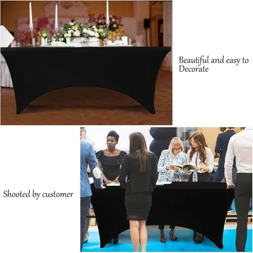 Vista 6 de BDDC - Funda de mesa ajustada de 4 pies, manteles de elastano negros, manteles elásticos lavables y resistentes a las arrugas para eventos, bodas