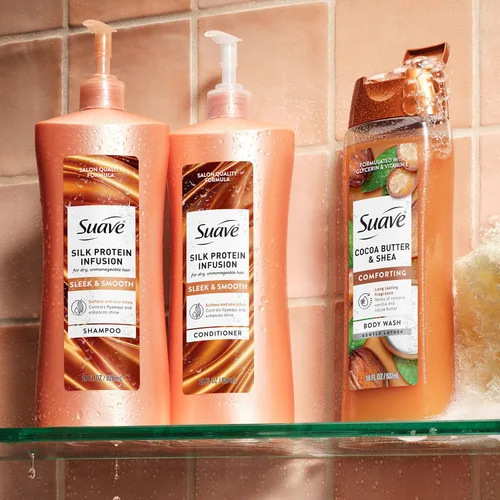 Vista 7 de Suave Silk Protein - Champú suave y elegante para cabello seco e inmanejable, antihumedad + control de encrespamiento 48 horas, mejora el brillo