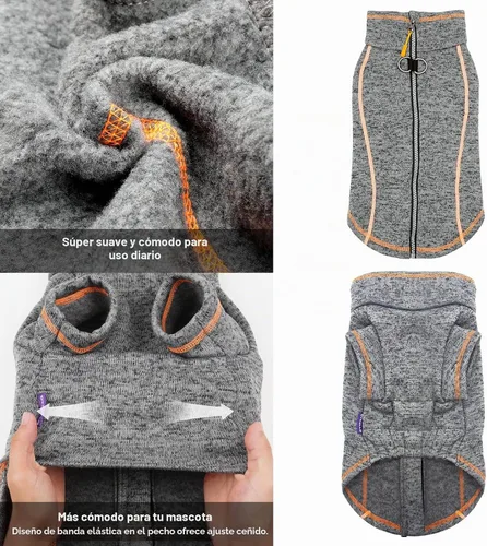 Vista 4 de cyeollo Suéter para perro, chaqueta de vellón, ropa para perro, chaqueta reflectante con cremallera y doble anillo D, abrigo de invierno cálido