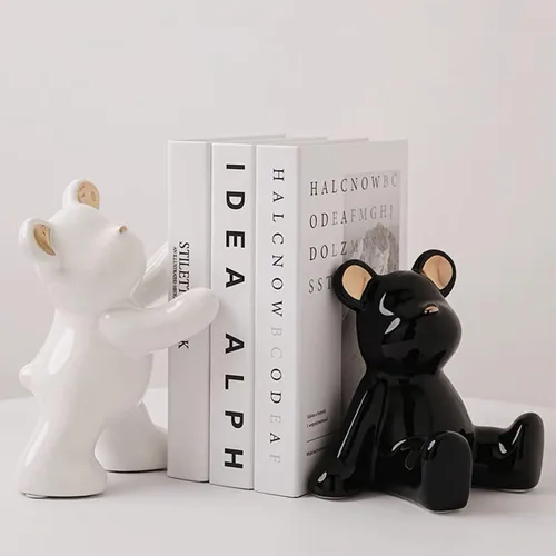 Vista 7 de Linxia 2 sujetalibros de conejo, extremos de libro para estantes, organizador de figuras de animales de cerámica, resistente para sostener libros