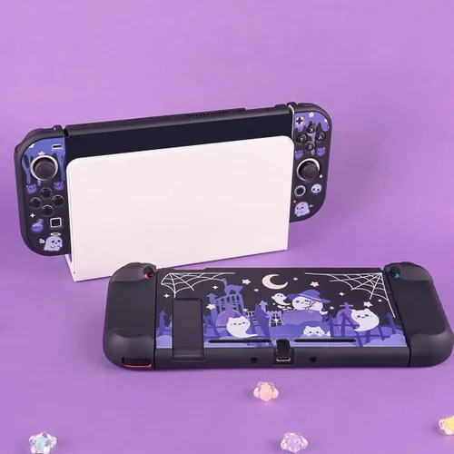Vista 4 de BLINGKIYO Funda protectora para Nintendo SwitchSwitch OLED, PC duro y carcasa acoplable de TPU suave para NS SwitchSkin para Switch OLED - Happy