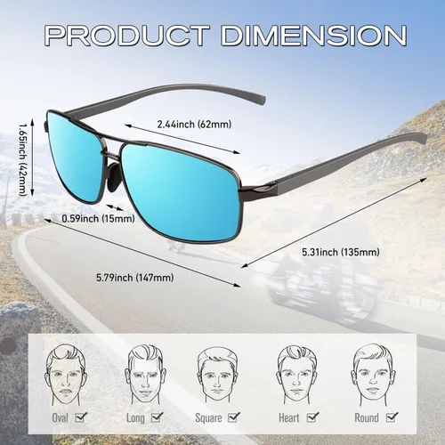 Vista 6 de Lentes de sol polarizados para hombre, ultra ligeros Al-Mg con bisagras de resorte, 100% protección UV400 para hombre Lente gris oscuro del marco