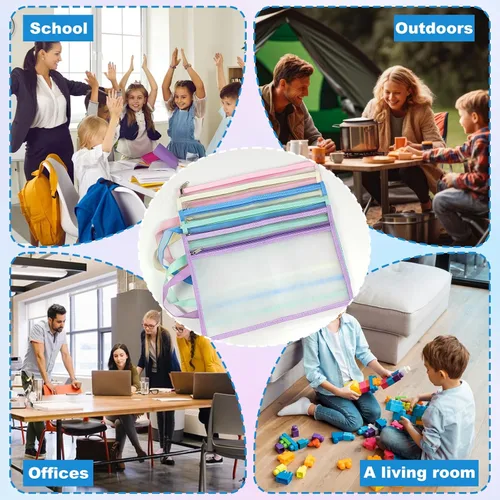 Vista 5 de Paquete de 15 bolsas de malla con cremallera, almacenamiento de bloques de construcción de rompecabezas de doble capa, bolsas de bloques de nailon