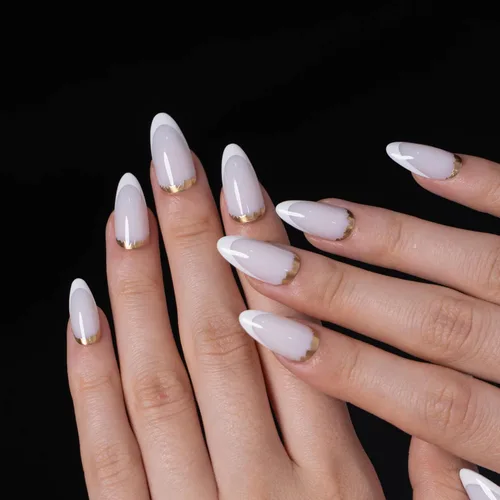 Vista 23 de CurvLife Uñas cortas a presión de almendra, gel suave de medianoche curva Curva de medianoche Nued