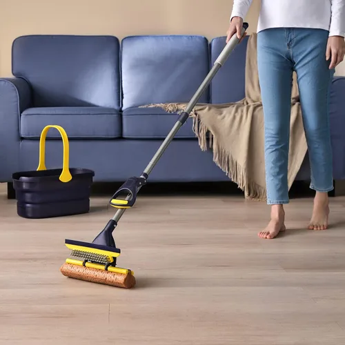 Vista 7 de Yocada - Mopa de esponja para uso comercial o para el hogar, para suelos y azulejos de baño, garaje, limpieza; incluye 3 cabezales de esponja